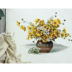 Set punto croce Panna "Bouquet con fiori gialli", schema di conteggio, 38x31cm