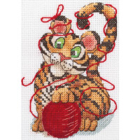 Klart counted cross stitch kit "Little Tiger and Yarn Ball", 11,5x14,5cm, DIY