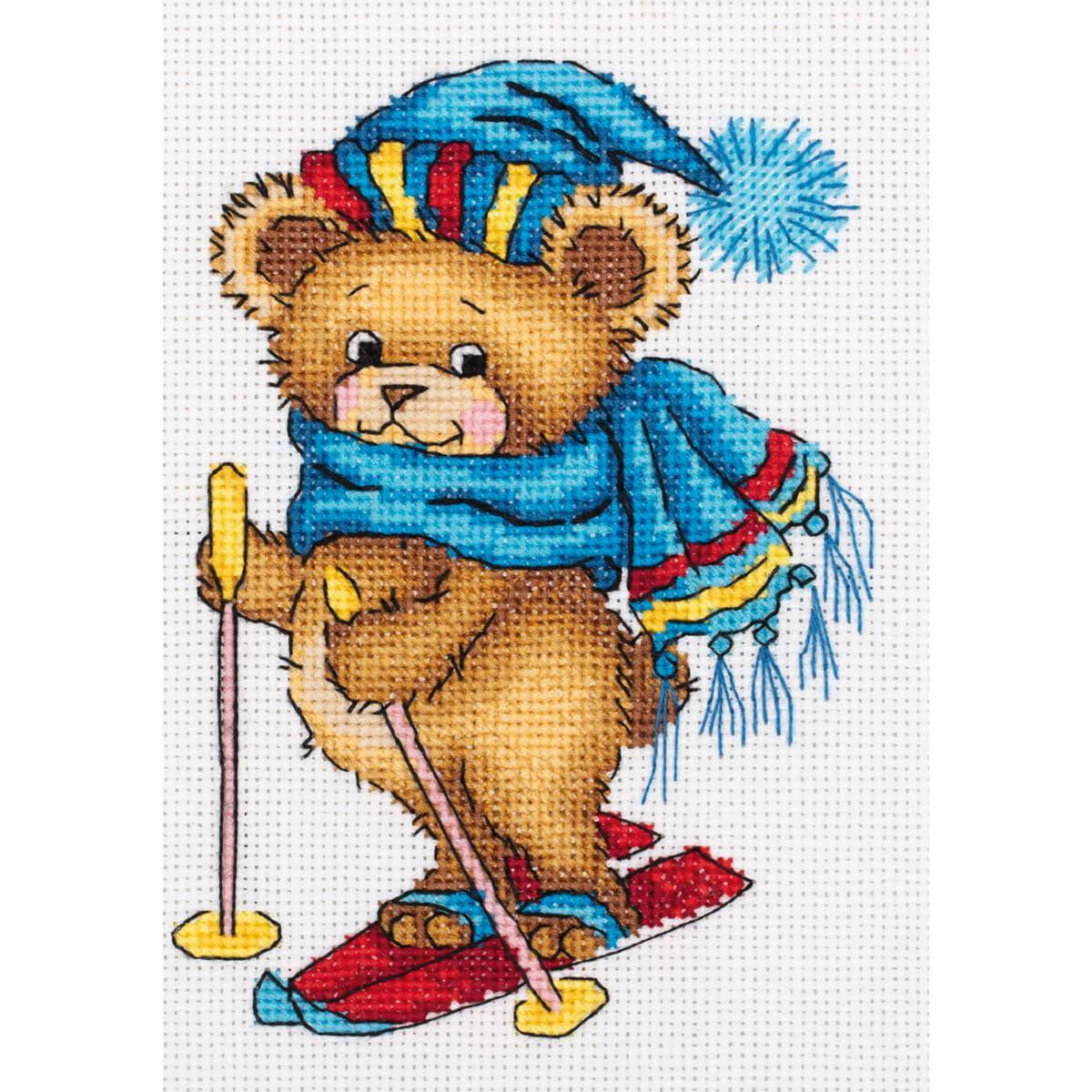Klart counted cross stitch kit "Skiing Bear",...