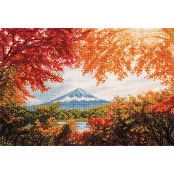 Panna Point de Croix Set "Golden Series Japan Berg Fuji", motif à compter, 40x26,5cm