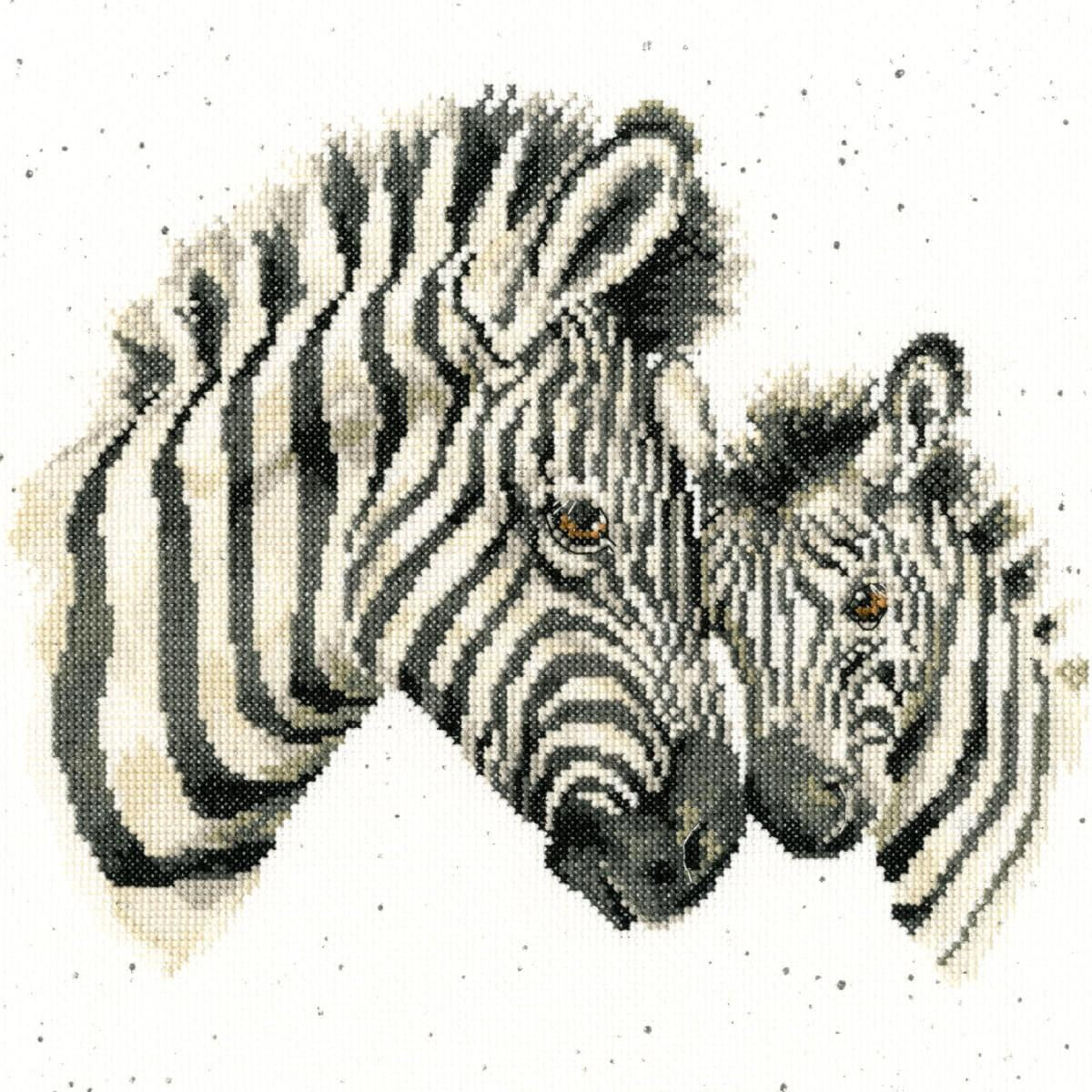 A Bothy Threads embroidery pack shows a zebra mother and...