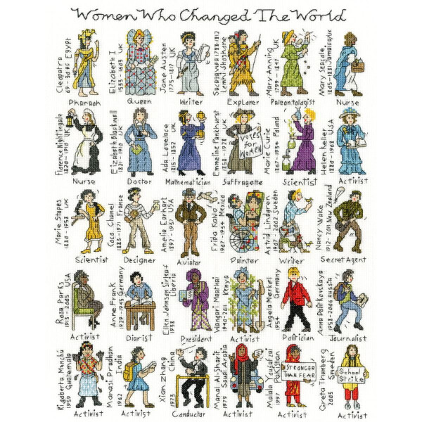 Bothy Threads counted cross stitch kit "Women Who Changed The World", XPS10, 33x42cm, DIY
