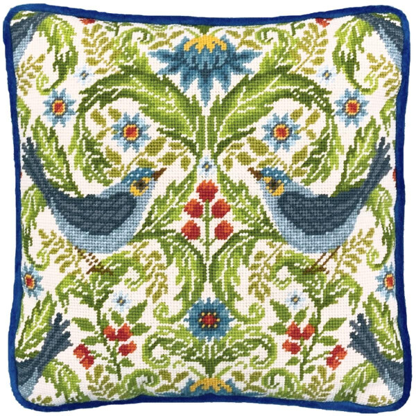 Bothy Threads Juego de cojines bordados "Tapiz de zorzal de verano", Diseño bordado preimpreso, tktb2, 36x36cm
