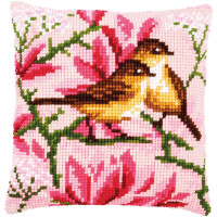 Vervaco stamped cross stitch kit cushion "Vögel unter Magnolien", 40x40cm, DIY