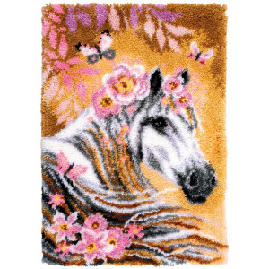 Vervaco Geknoopt tapijt "Paard met bloemen",...