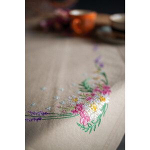 Vervaco stamped cross stitch kit tablechloth "Frühlingsblumen", 80x80cm, DIY