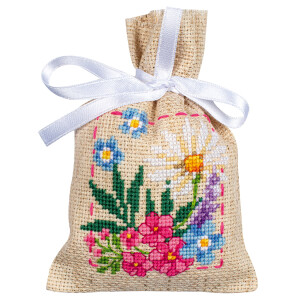 Vervaco herbal bags counted cross stitch kit "Spring flowers" Set of 3, 8x12cm, DIY
