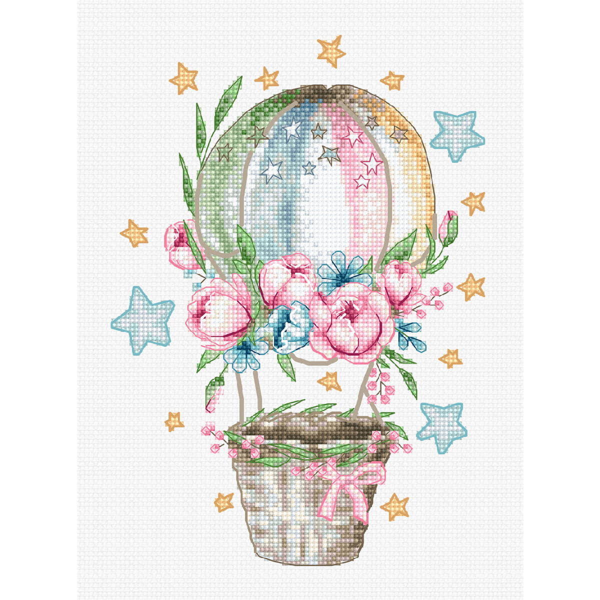 Illustrazione di una mongolfiera fatta di fiori, con un...