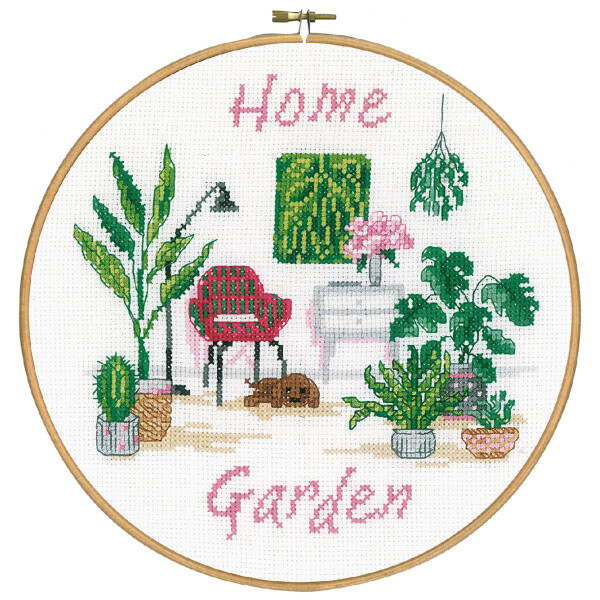 Vervaco Kruissteekset met borduurring "Home Garden", telpatroon, diam 20cm.