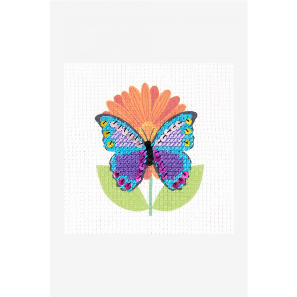 DMC Juego de media puntada con aro de bordar de plástico "La mariposa", 11,5x13cm, tela estampada