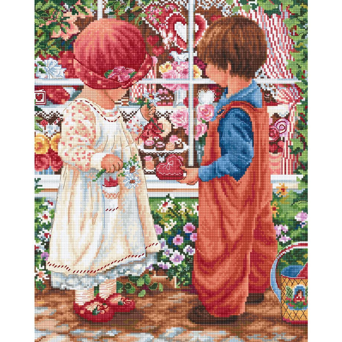 Illustrazione colorata di due bambini in piedi davanti a...