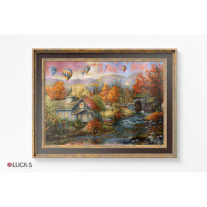 Luca-S Set de punto de cruz "Molino de agua de otoño", dibujo para contar, 48x34cm