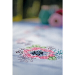 Vervaco stamped cross stitch kit tablechloth "Pastellblumen", 80x80cm, DIY