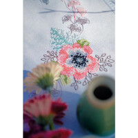 Vervaco Tischdecke Kreuzstich Set "Pastellblumen", Stickbild vorgezeichnet, 80x80cm