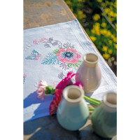 Vervaco stamped cross stitch kit tablechloth "Pastellblumen", 40x100cm, DIY
