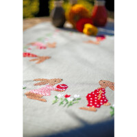 Vervaco stamped cross stitch kit tablechloth "Osterhasen im Tulpengarten", 80x80cm, DIY
