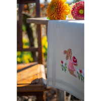 Vervaco Juego de punto de cruz para camino de mesa "Conejitos de Pascua en el jardín de tulipanes", diseño de bordado pre-dibujado, 40x100cm