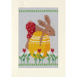 Vervaco Juego de tarjetas de felicitación en punto de cruz "Conejitos de Pascua en el jardín de tulipanes", juego de 3, patrón de conteo, 10,5x15cm