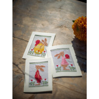 Vervaco Juego de tarjetas de felicitación en punto de cruz "Conejitos de Pascua en el jardín de tulipanes", juego de 3, patrón de conteo, 10,5x15cm