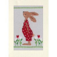 Vervaco counted cross stitch kit greeting cards "Easter rabbits in Tulpip garden" Set of 3, 10,5x15cm, DIY
