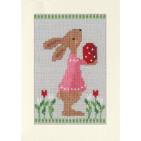 Vervaco counted cross stitch kit greeting cards "Easter rabbits in Tulpip garden" Set of 3, 10,5x15cm, DIY