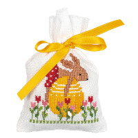 Vervaco herbal bags counted cross stitch kit "Easter rabbits in Tulpip garden" Set of 3, 8x12cm, DIY