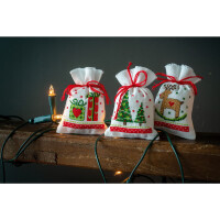 Vervaco herbal bags counted cross stitch kit "Christmas figures" Set of 3, 8x12cm, DIY
