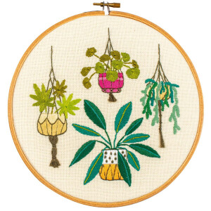 Vervaco stamped satin stitch kit with embroidery ring "Houseplants", Diam 20cm, DIY