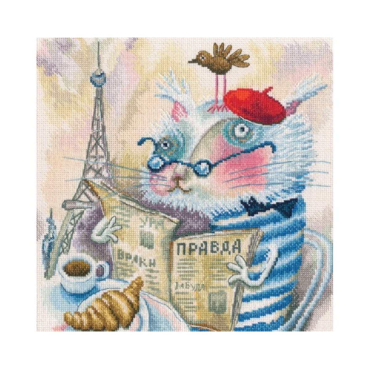 RTO Kreuzstich Set "Katze, die ein Buch in Paris...