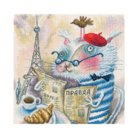 RTO counted cross stitch kit "Cat reading a book in Paris", 23,5x23,5cm, DIY