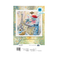 RTO counted cross stitch kit "Cat reading a book in Paris", 23,5x23,5cm, DIY