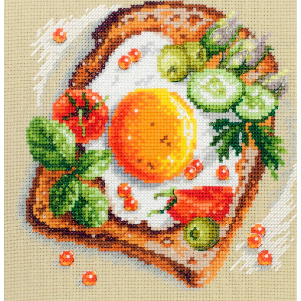 Magic Needle Zweigart Edition counted cross stitch kit "Fried eggs Toast", 16x16cm, DIY
