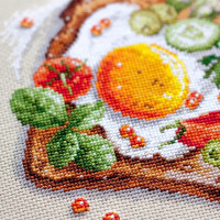 Magic Needle Zweigart Edition counted cross stitch kit "Fried eggs Toast", 16x16cm, DIY