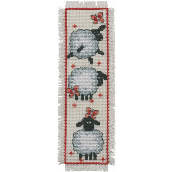 Set punto croce Permin "Pecorelle segnalibro", schema per il conteggio, 7x22cm, 05-2101