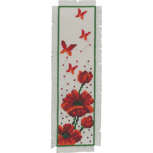 Permin counted cross stitch kit "Bookmark Poppies", 7x22cm, DIY, 05-3191