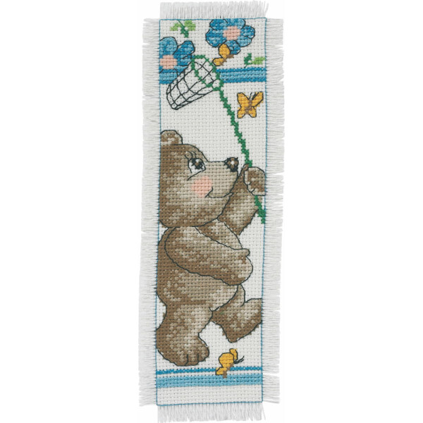 Permin Kreuzstich Stickpackung "Lesezeichen Teddy mit Netz", Zählmuster, 7x21cm, 05-4117