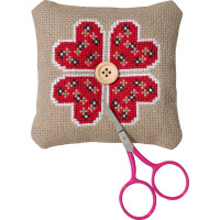 Permin Kit de point de croix "Coussin à aiguilles fleur de coeur", motif à compter, 11x11cm, 03-0326