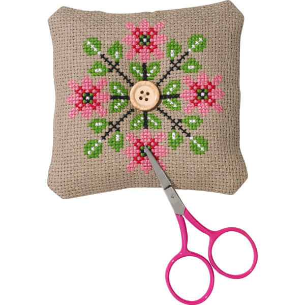 Permin counted cross stitch kit "Pincushion flower/leaf", 11x11cm, DIY, 03-0327