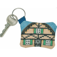 Permin counted cross stitch kit "Key ring pendant Yellow House", 7x5cm, DIY, 11-9375