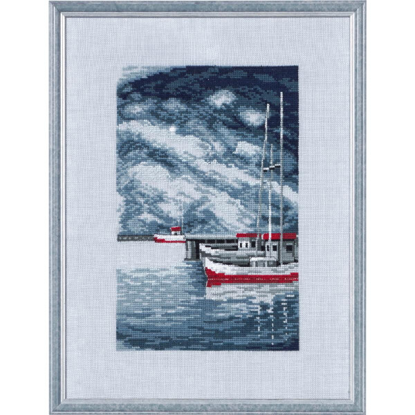 Permin counted cross stitch kit "Pier & boats", 26x35cm, DIY, 12-0165