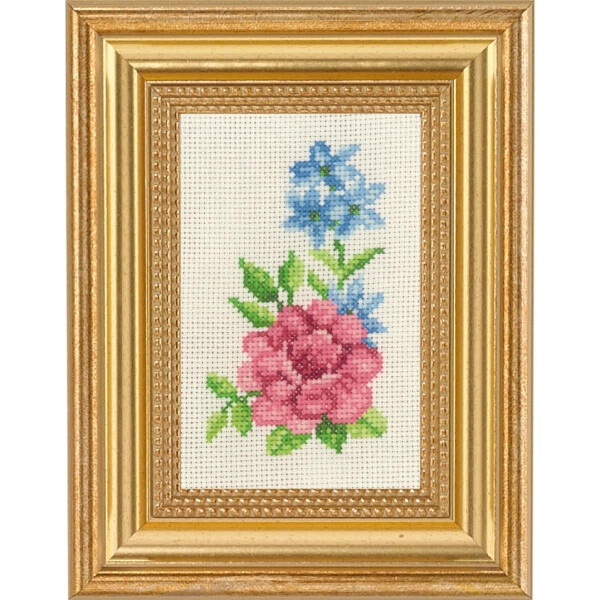 Permin kruissteekset "Roos en blauwe bloemen", telpatroon, 9x14cm, 13-1136