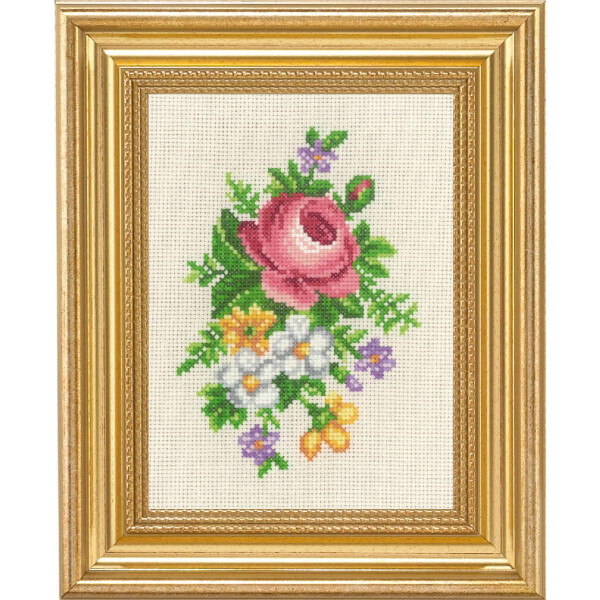 Permin Kit de point de croix "Rose et fleurs blanches", motif à compter, 14x19cm, 13-1137