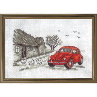Permin counted cross stitch kit "Red car", 15x10cm, DIY, 13-1391