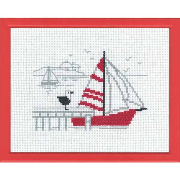 Permin counted cross stitch kit "Red boat", 18x14cm, DIY, 13-7121
