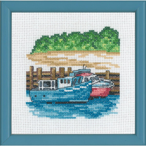 Permin counted cross stitch kit "Blue boats", 13x13cm, DIY, 13-8117