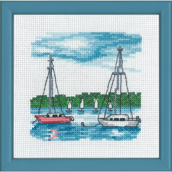 Permin counted cross stitch kit "White boats", 13x13cm, DIY, 13-8119