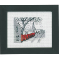 Permin counted cross stitch kit "Red fence", 10x8cm, DIY, 14-0139
