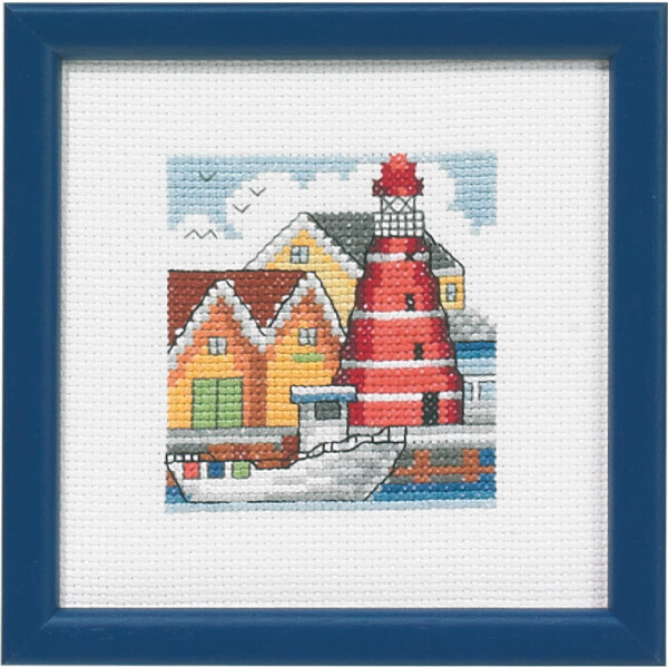 Permin counted cross stitch kit "Red lighthouse habour", 12x12cm, DIY, 14-5195