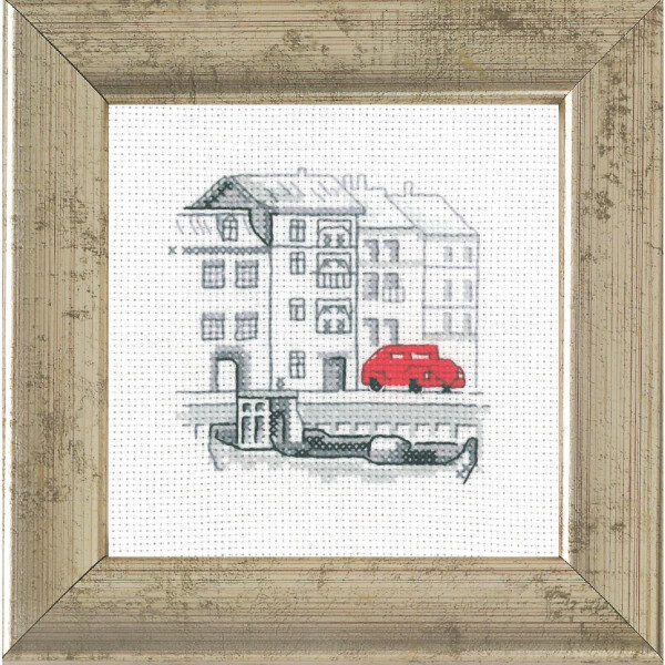 Permin counted cross stitch kit "Harbour/car", 9x9cm, DIY, 14-7112
