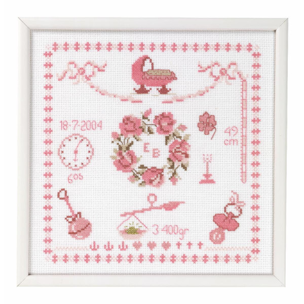 Permin counted cross stitch kit "Baby sampler girl", 25x25cm, DIY, 39-7132